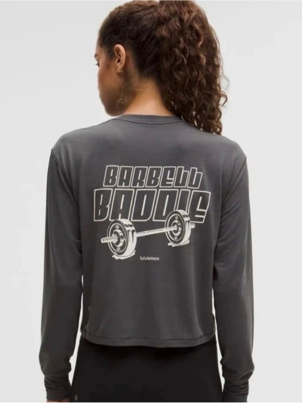 lululemon athletica Charcoal Gray Long Sleeve Tee with 'Barbell Baddie' Graphic